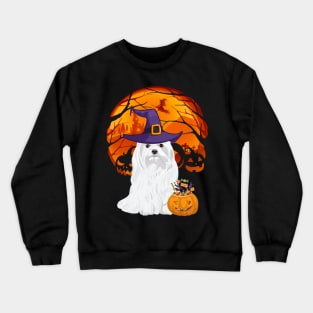 Maltese pumpkin witch Crewneck Sweatshirt